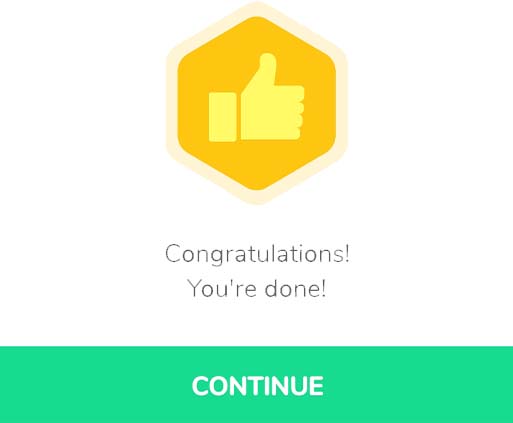 Congrats! A thumbs up congratulates you