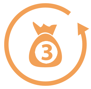 Progress in 3 lessons A 3 in a bag icon surrounded by an arrow