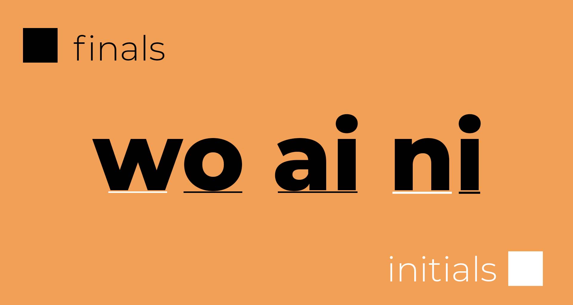 Show a little love! finals and initials in wo ai ni
